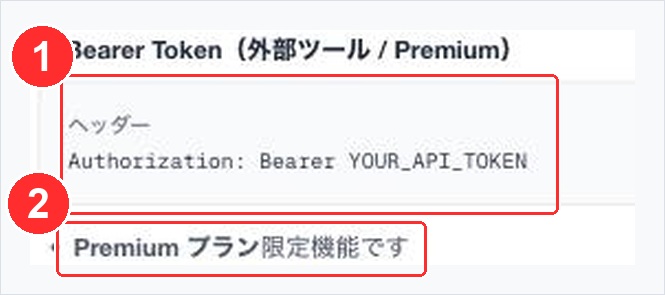 APIドキュメントの認証セクション
