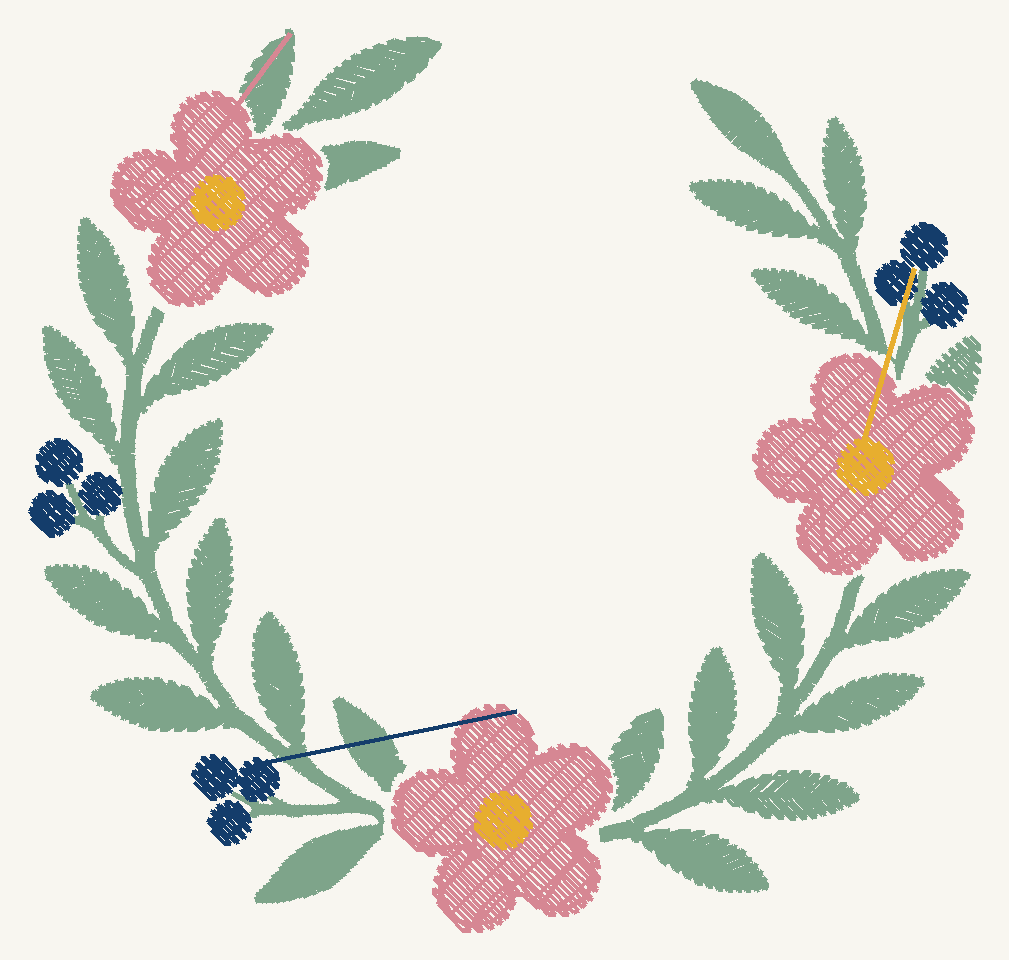 Flower & Berry Wreath Embroidery Design