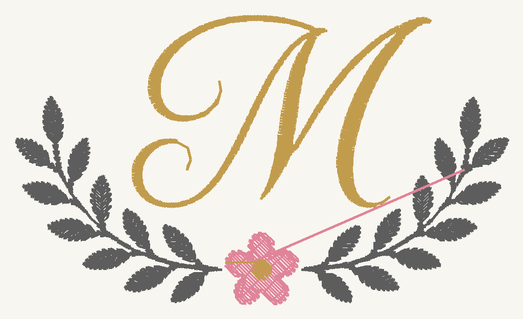 Monogram M with Laurel & Flower Embroidery Design
