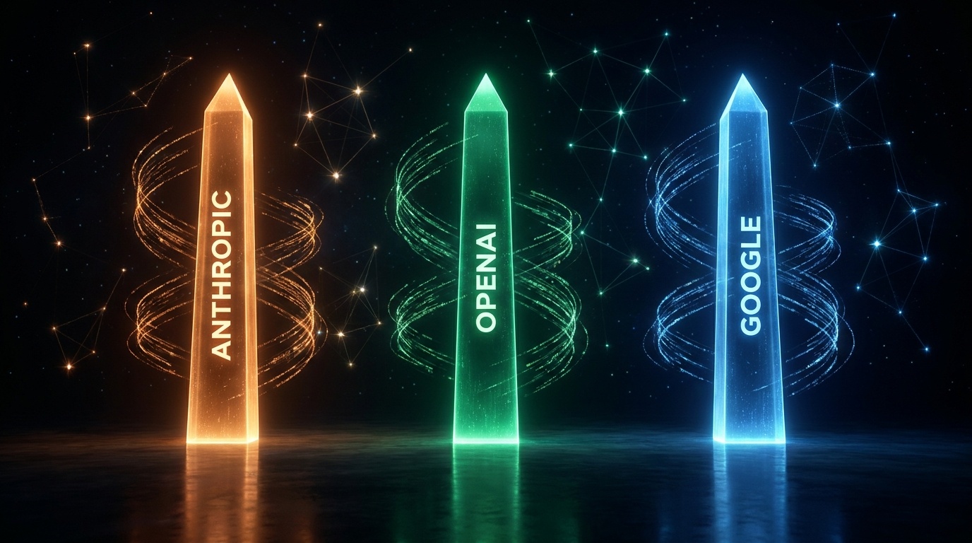 Anthropic、OpenAI、Googleの3社が並び立つAI価格戦争の構図を象徴するイメージ